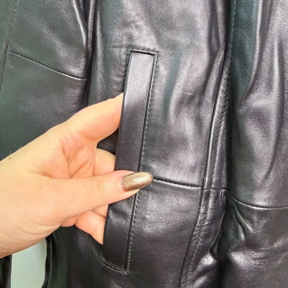 D&Co Womens Leather Seamed Jacket Pockets Zip Black 2X *FLAW*